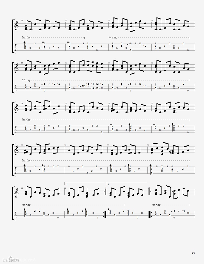 奇迹の山ukulele谱