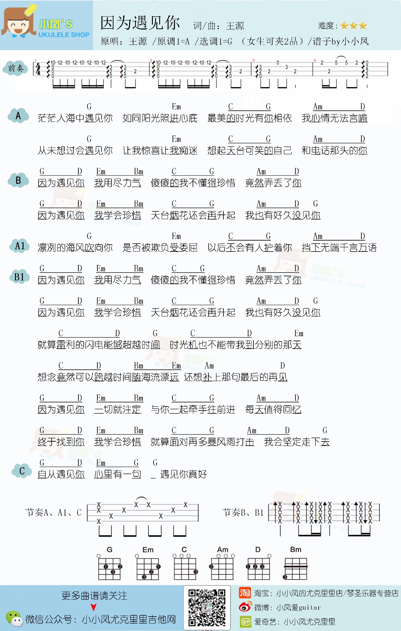 因为遇见你-王源双手简谱预览-EOP在线乐谱架