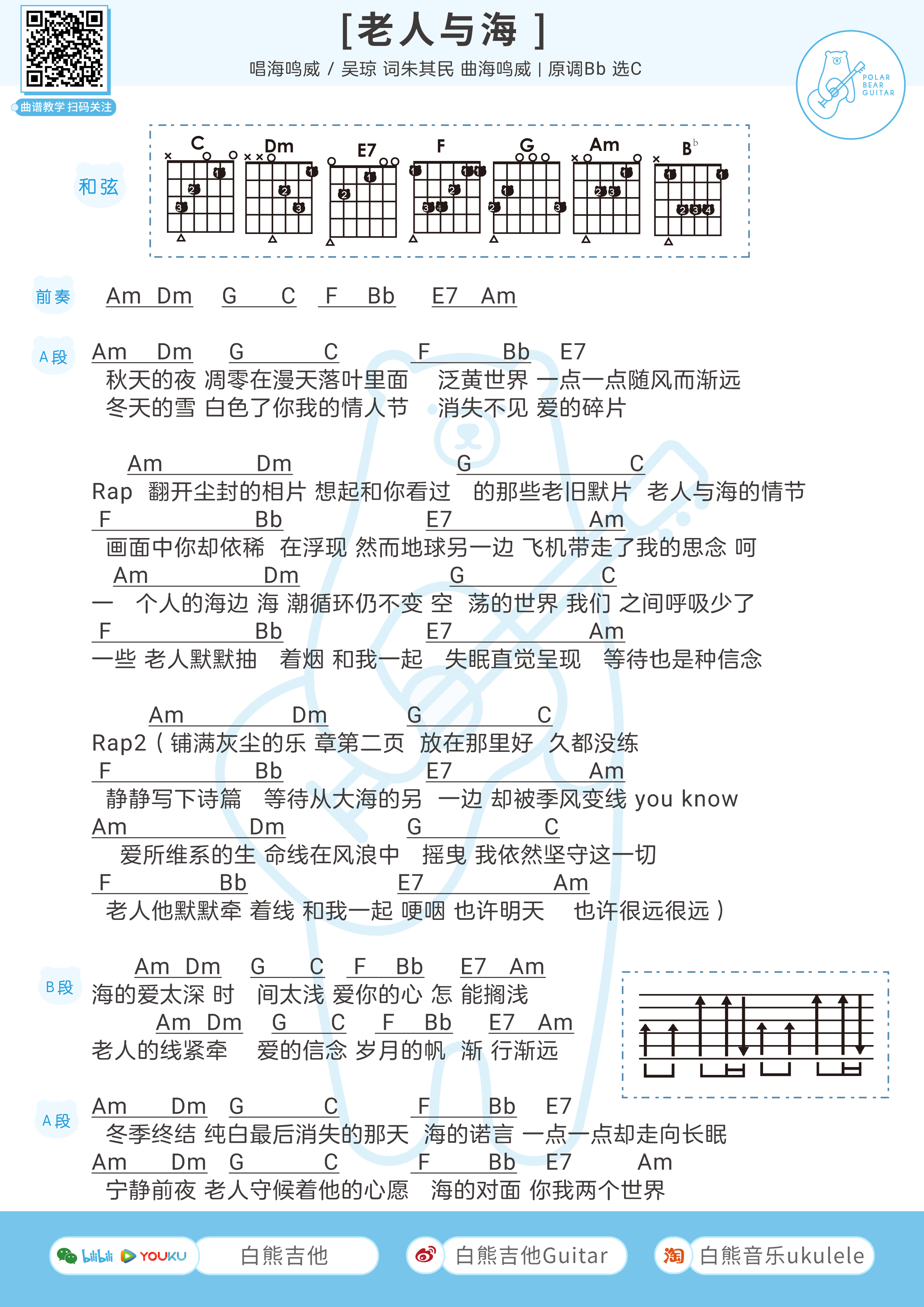 老人与海吉他谱-海鸣威-G调原版弹唱谱-附PDF图片谱-吉他控