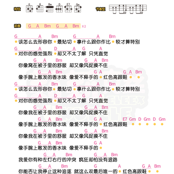 红色高跟鞋尤克里里谱_蔡健雅_ukulele伴奏谱_C调版(莉莉克丝)