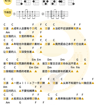 活该尤克里里谱 陈楚生 C调指法版ukulele弹唱伴奏谱(趣弹音乐)