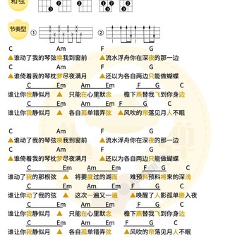 周笔畅《谁动了我的琴弦》尤克里里谱 C调指法ukulele弹唱谱(趣弹音乐)