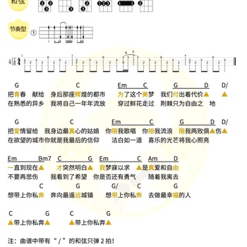 私奔尤克里里谱 郑钧 G调ukulele弹唱谱(趣弹音乐)