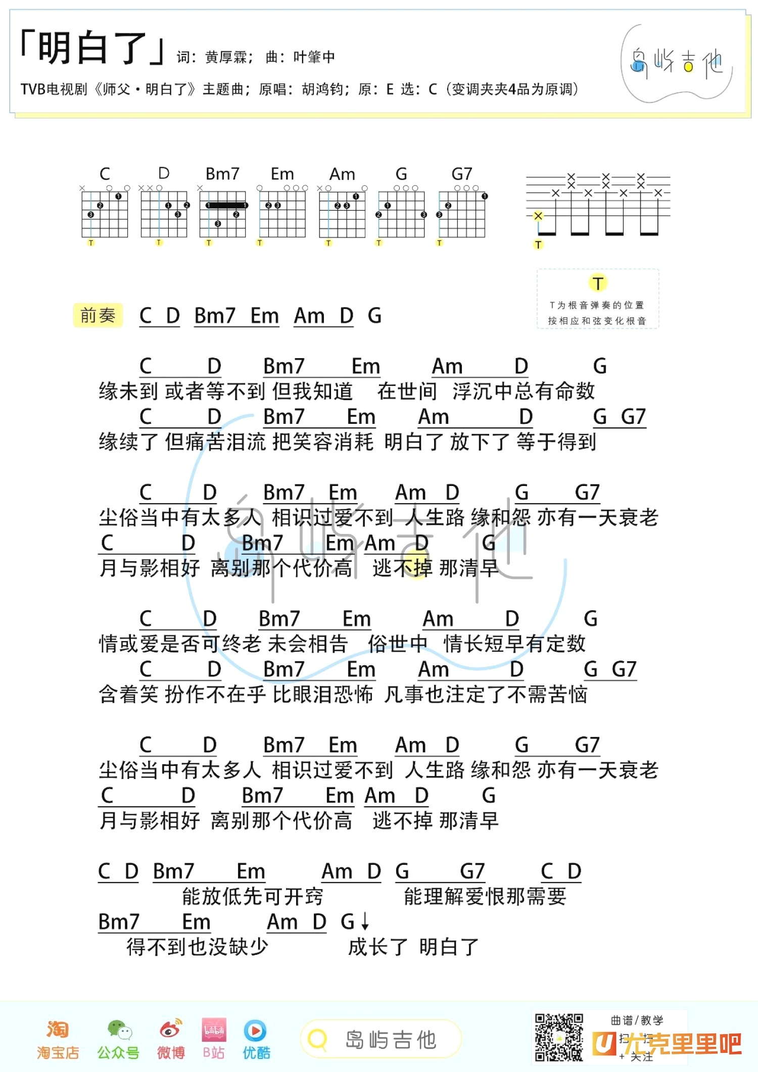 明白了尤克里里谱-桃子鱼仔教室编配-第2张