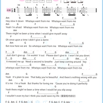 Adam Lambert《Whataya Want from Me》尤克里里谱 C调编配弹唱ukulele谱(白熊音乐)