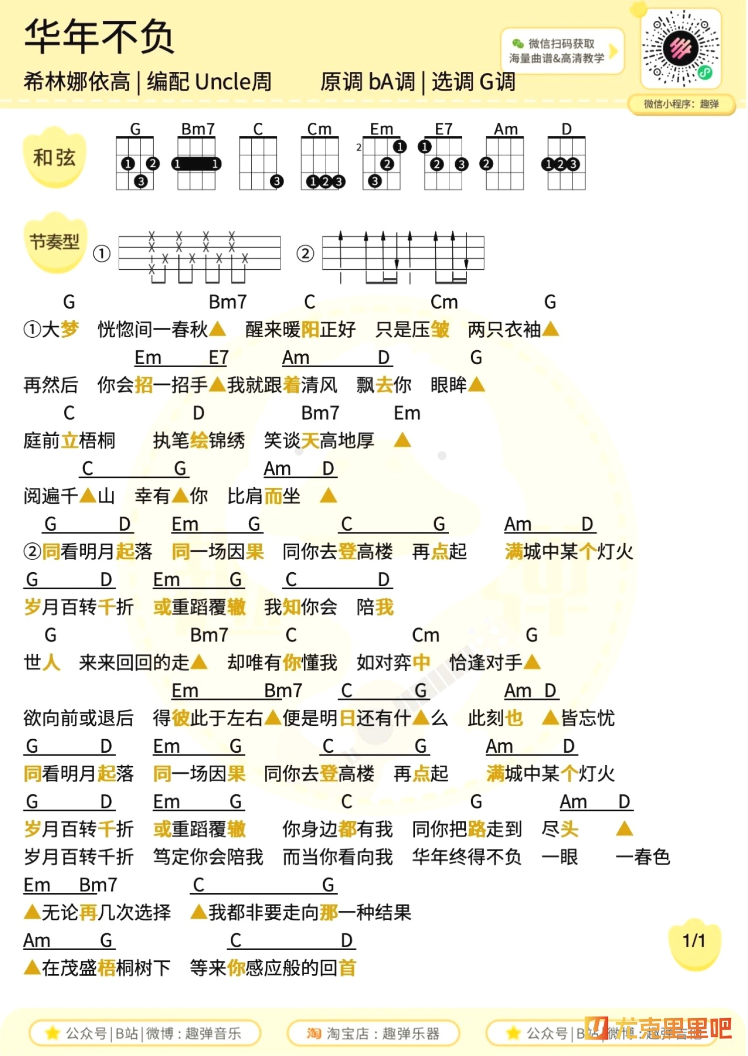 华年不负尤克里里谱-趣弹音乐编配-第1张