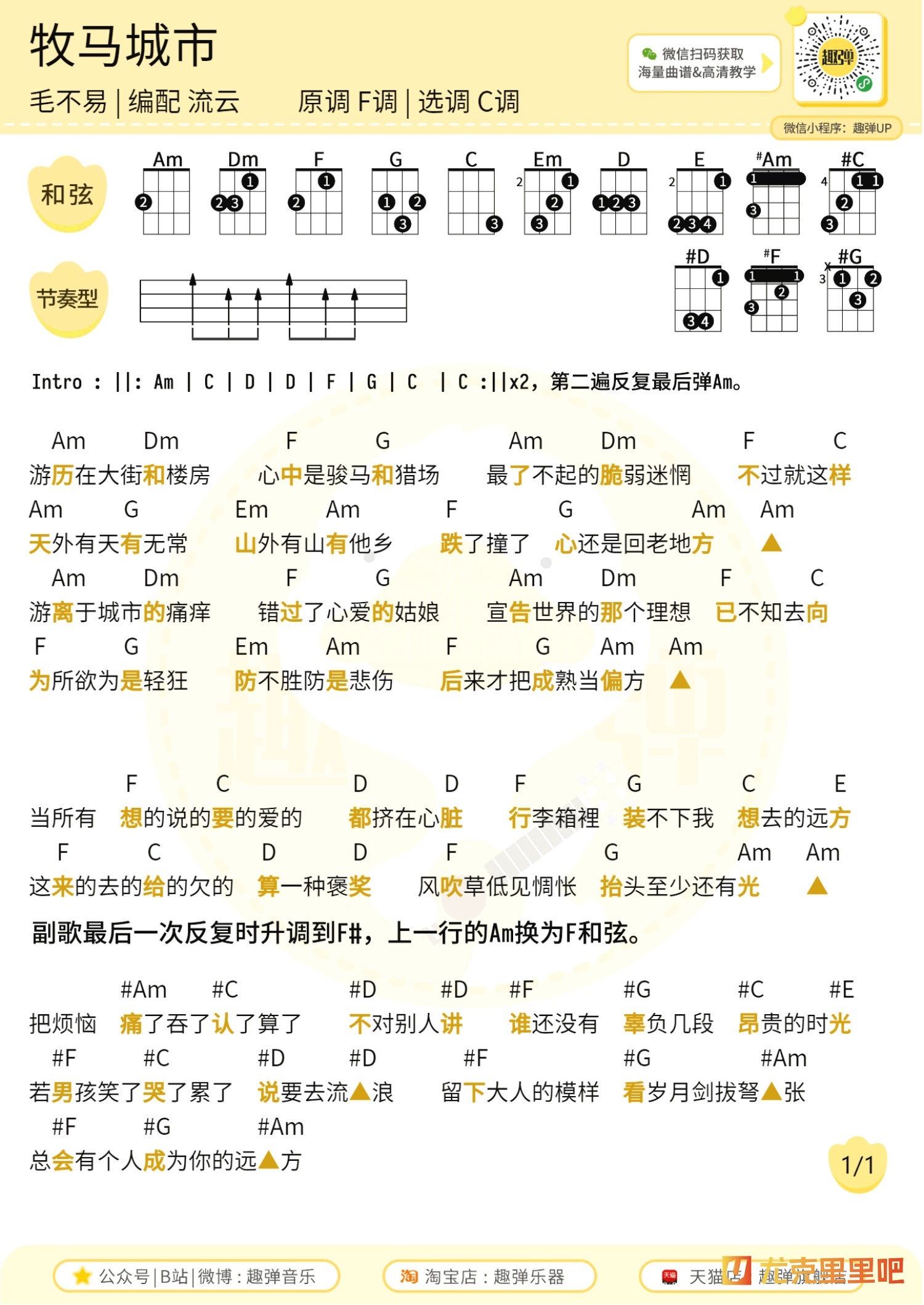 牧马城市尤克里里谱-趣弹音乐编配-第1张